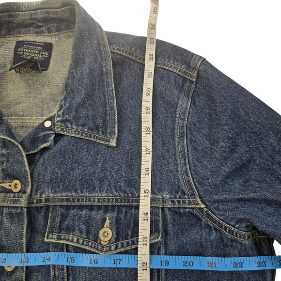 Upcycled Vintage Denim Jacket Handpainted OOAK Red Hat Novelty Art to Wear XL - Picture 4 of 7